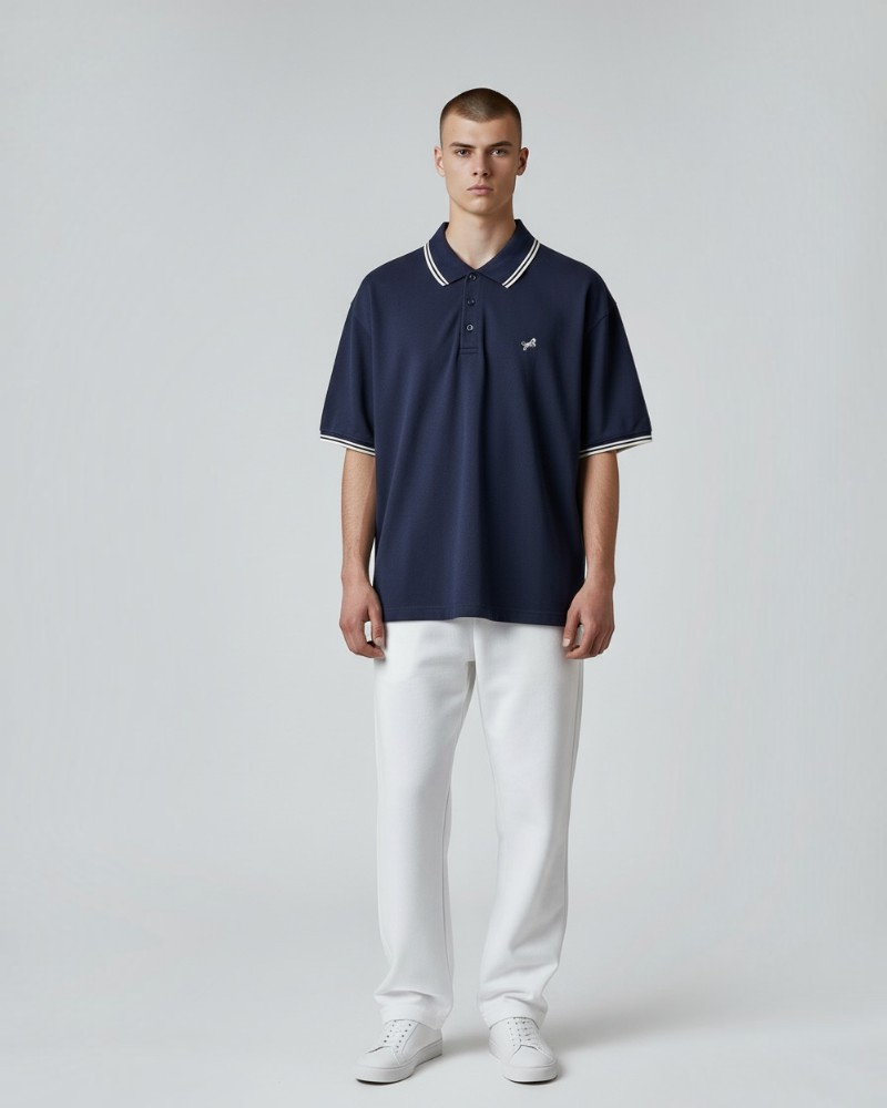 Tipped Polo — Navy