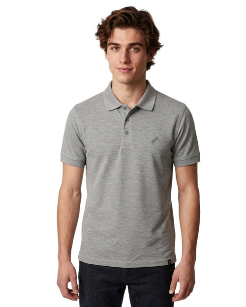 Contrast Hem Polo in grey, on model