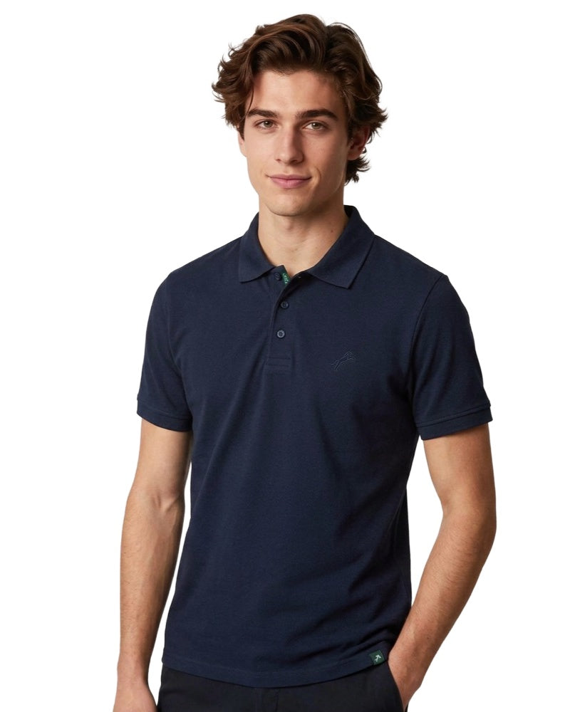 Contrast Hem Polo in navy, on model