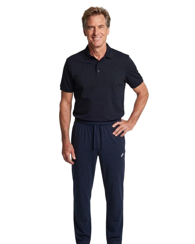 Lounge joggers in navy, on model