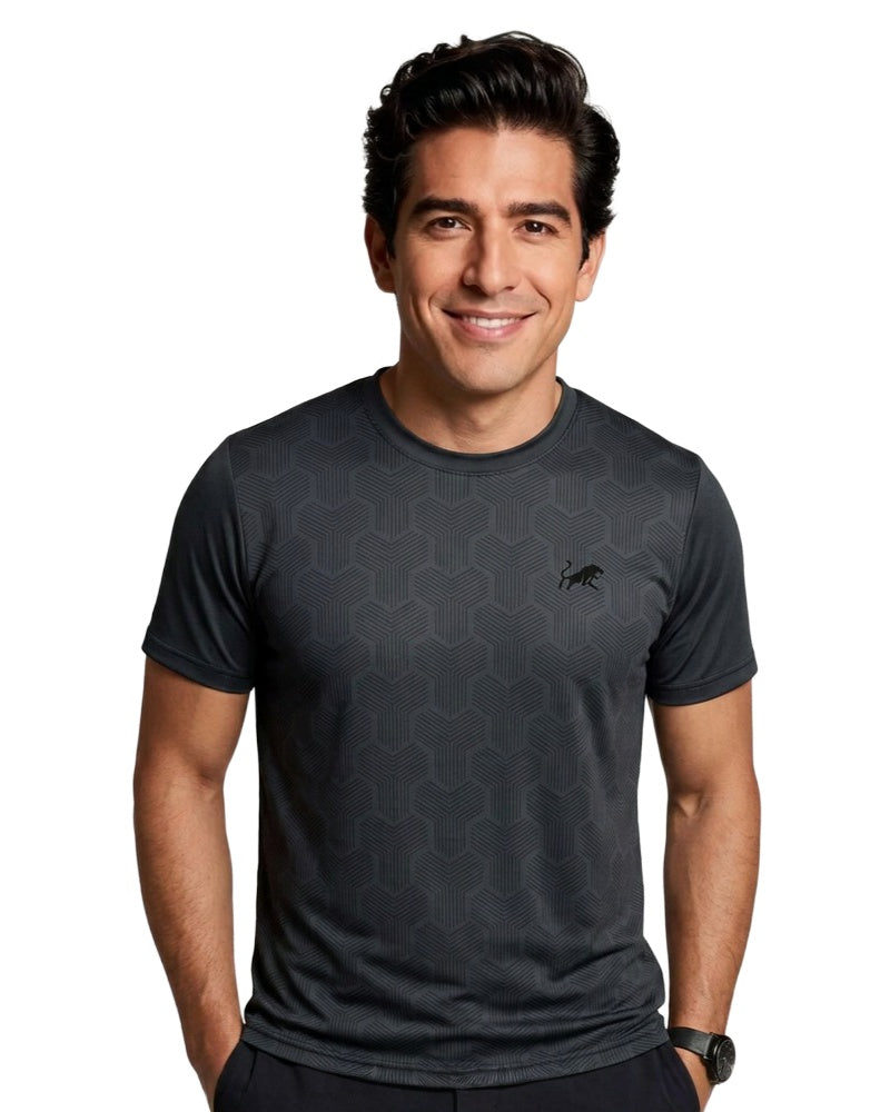 Core tee in navy, on model