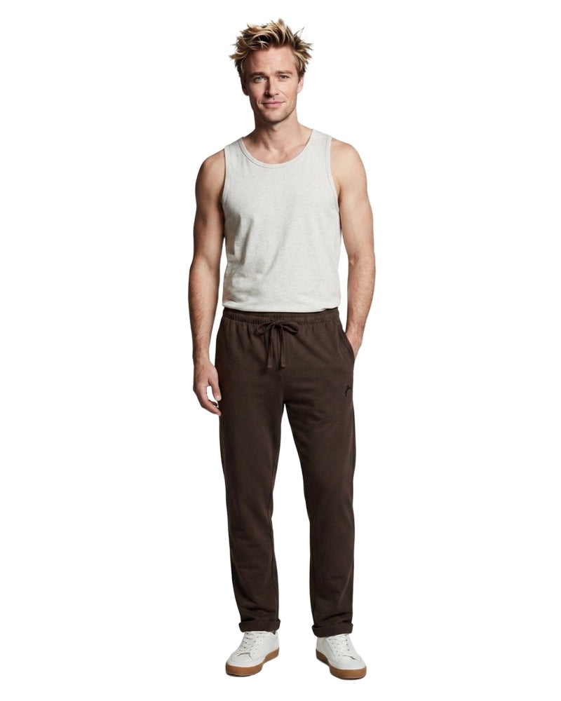 Lounge joggers in burgundy, on model