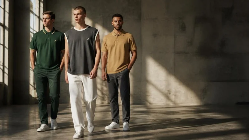 Three men wearing Tiger Wolf polos and tank in a concrete space